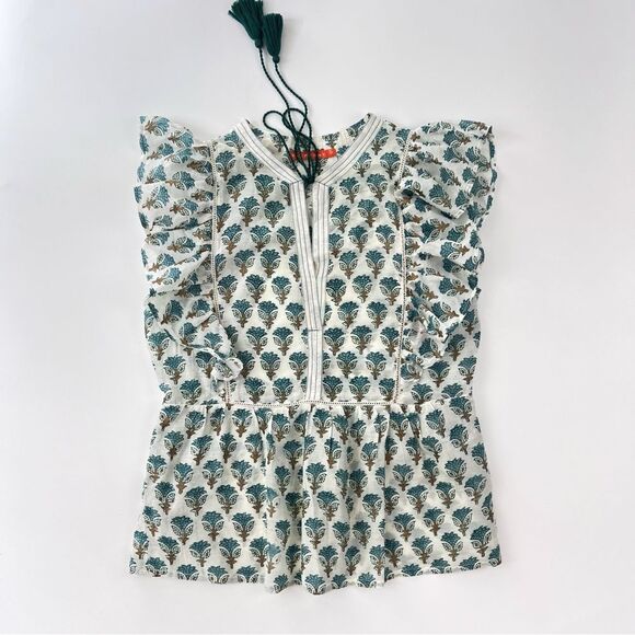 OLIPHANT flirty tie top in blue/gold lotus Size S - Picture 5 of 9